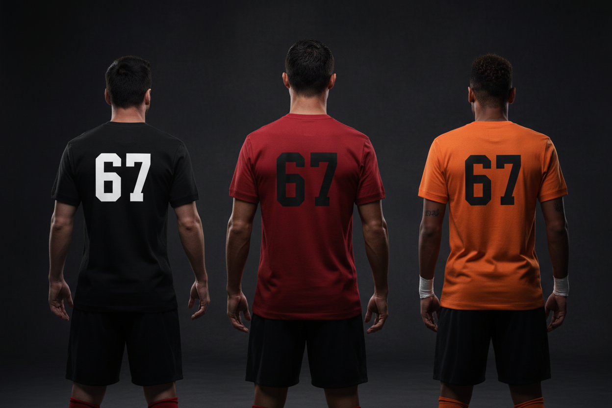 Three jerseys with Messi, Ronaldo and Neymar